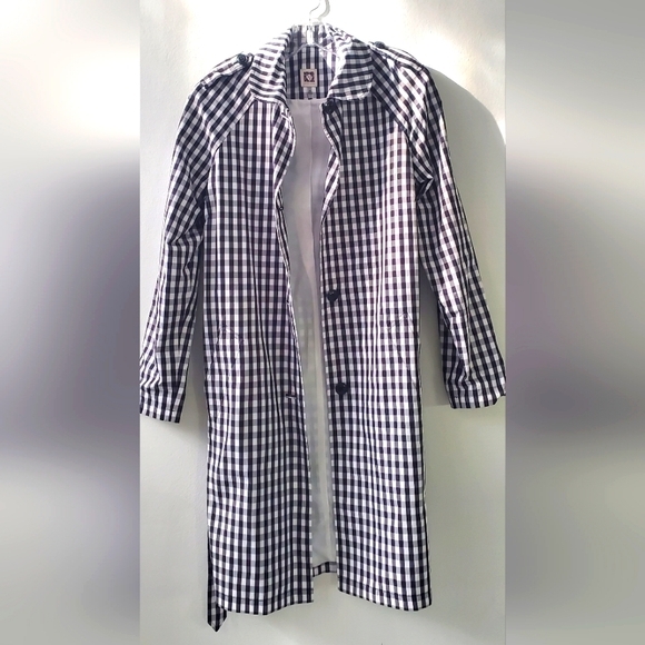 ANNE KLEIN-size 10- plaid trench coat - Knee Length Belted - Picture 3 of 12